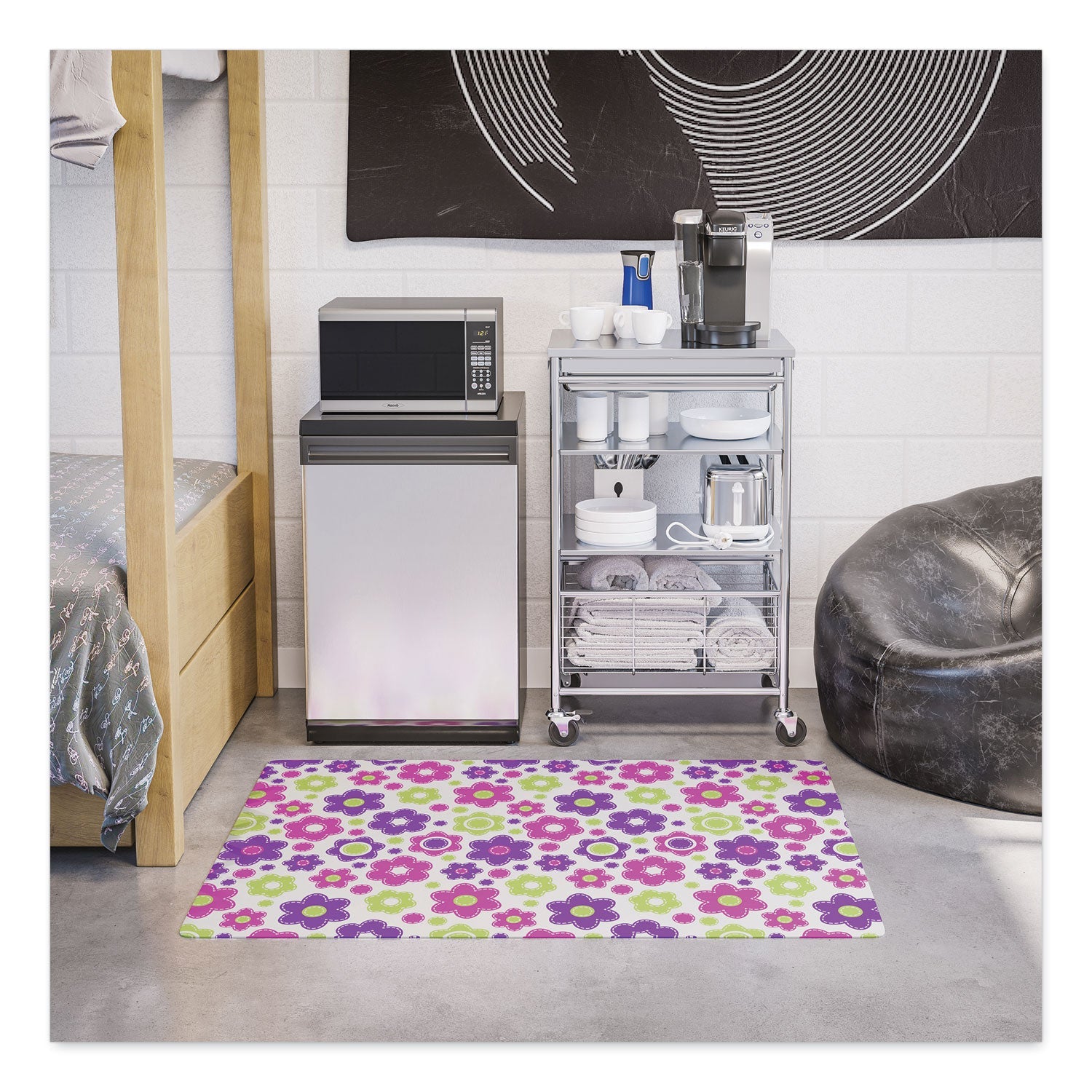 deflecto FashionMat Chair Mat, Rectangular, 35 x 40, Daisies