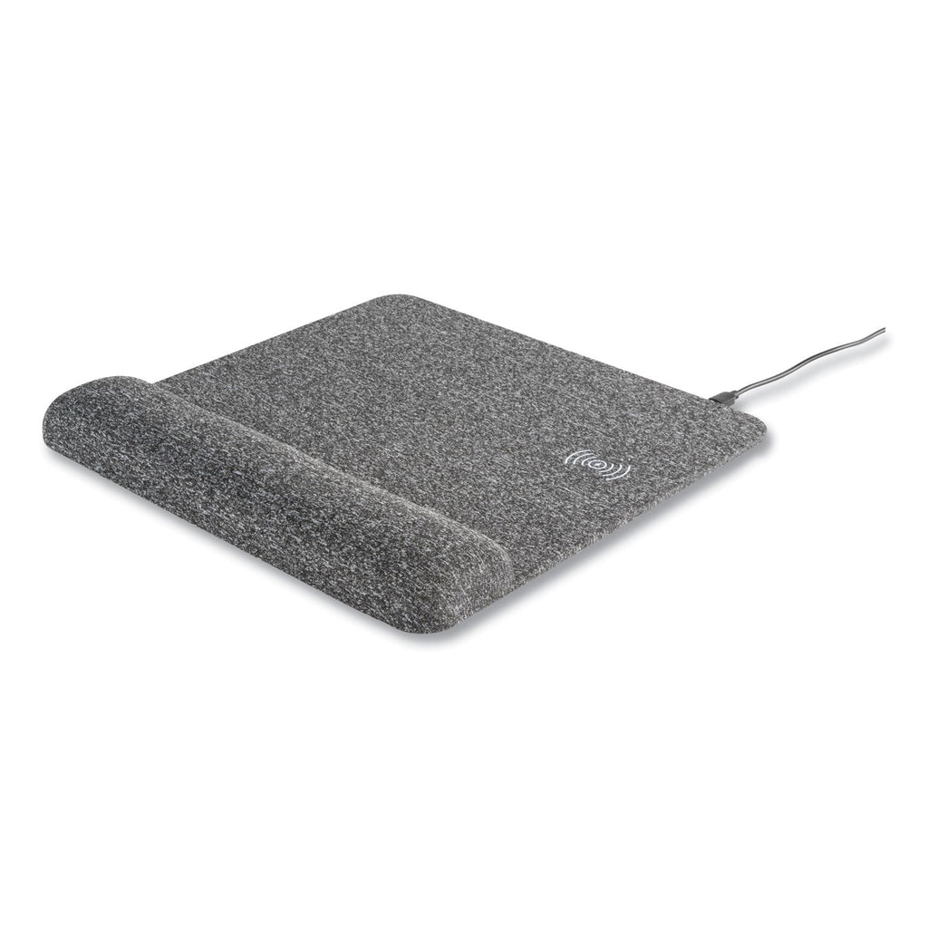 Allsop Powertrack Plush Wireless Charging Mouse Pad with Wrist Rest, 11.8 x 11.6, Gray