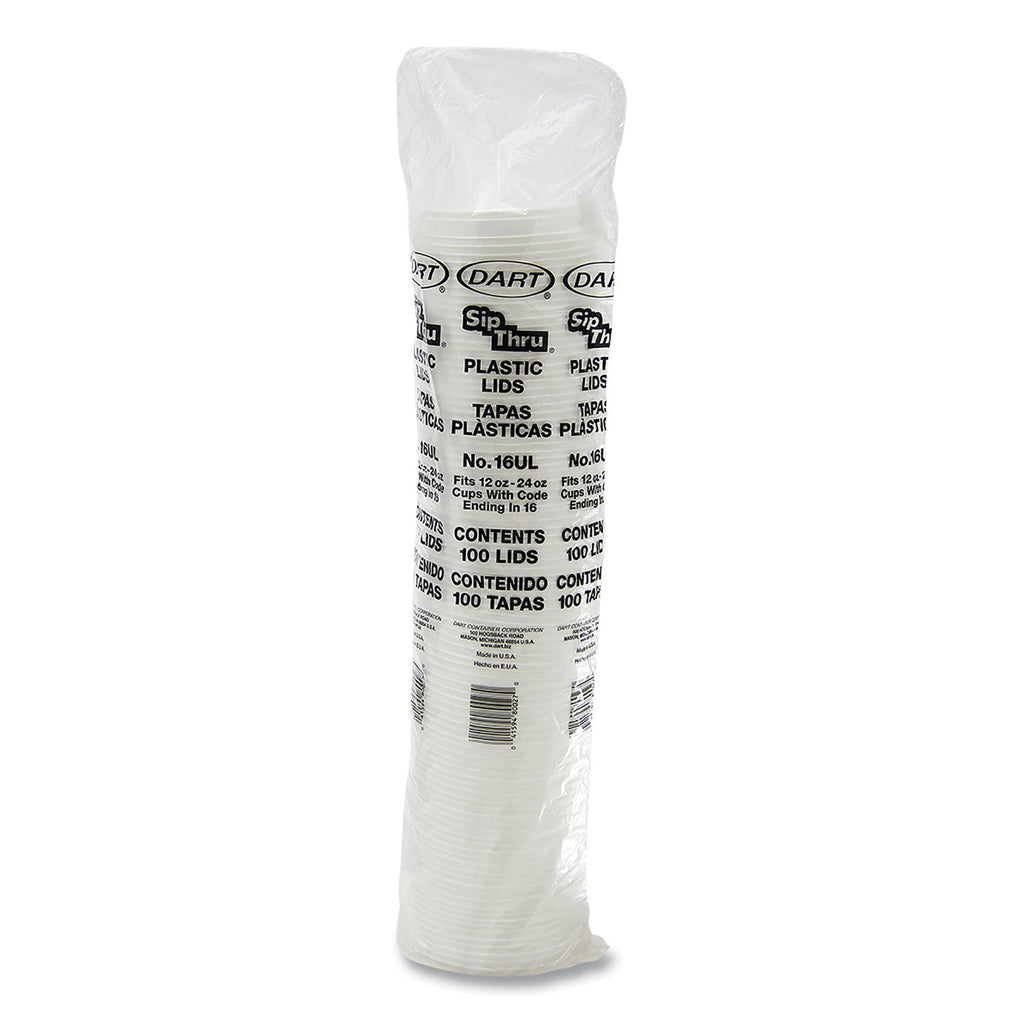 Dart Plastic Lids, Fits 12 oz to 24 oz Hot/Cold Foam Cups, Sip-Thru Lid, White, 100/Pack, 10 Packs/Carton