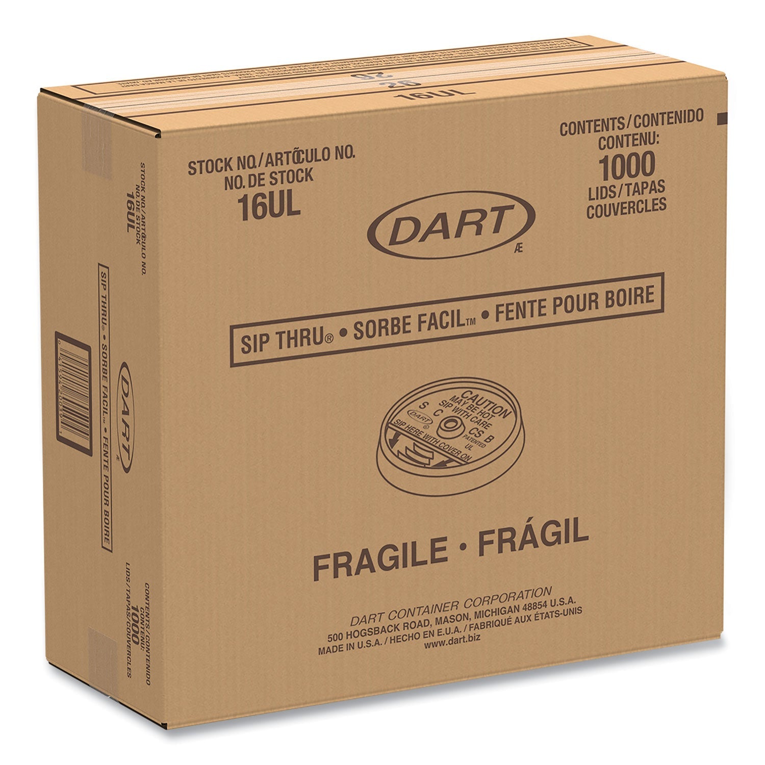 Dart Plastic Lids, Fits 12 oz to 24 oz Hot/Cold Foam Cups, Sip-Thru Lid, White, 100/Pack, 10 Packs/Carton