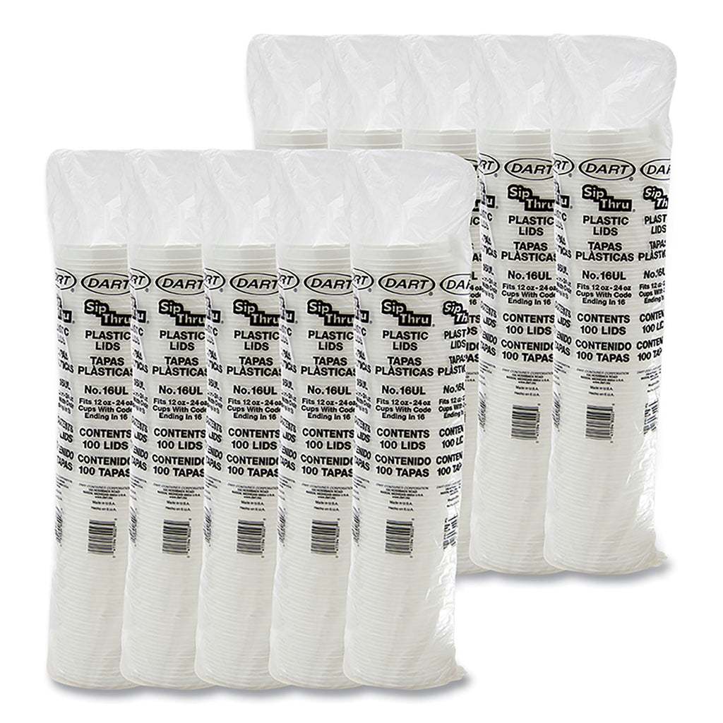 Dart Plastic Lids, Fits 12 oz to 24 oz Hot/Cold Foam Cups, Sip-Thru Lid, White, 100/Pack, 10 Packs/Carton