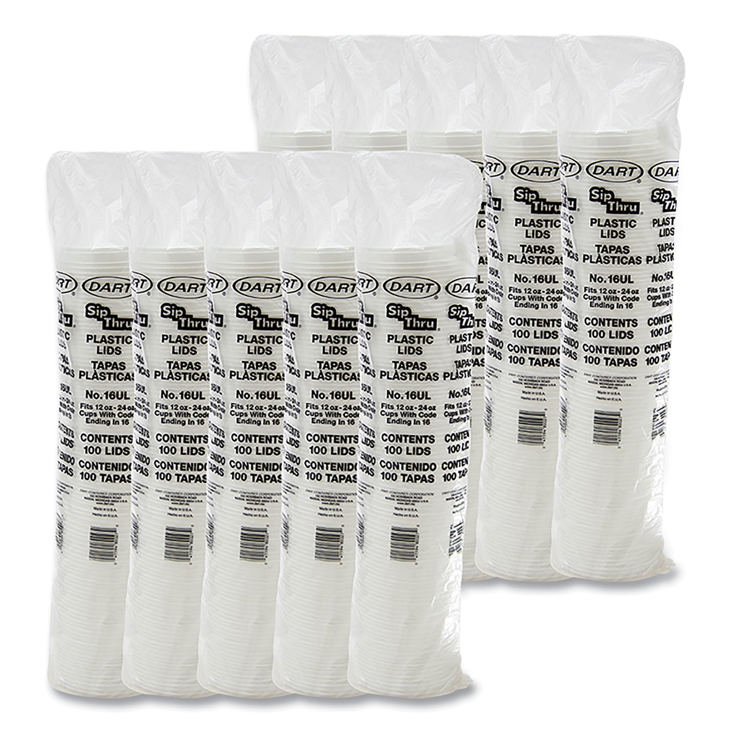 Dart Plastic Lids, Fits 12 oz to 24 oz Hot/Cold Foam Cups, Sip-Thru Lid, White, 100/Pack, 10 Packs/Carton