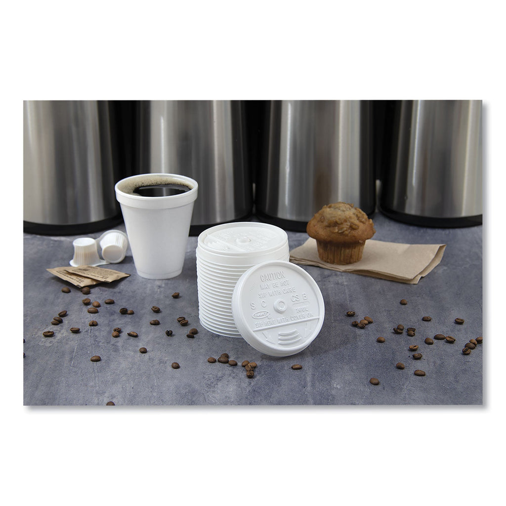 Dart Plastic Lids, Fits 12 oz to 24 oz Hot/Cold Foam Cups, Sip-Thru Lid, White, 100/Pack, 10 Packs/Carton
