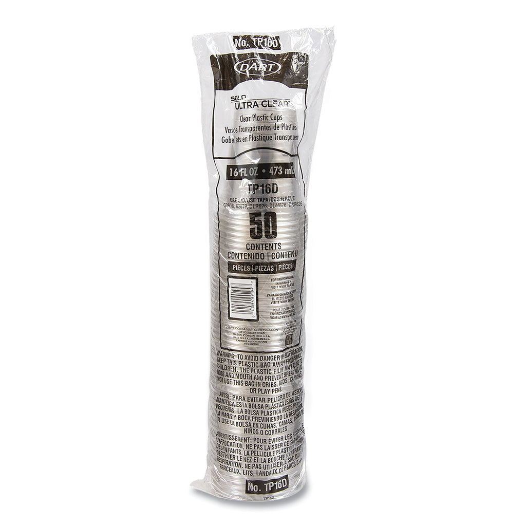 Dart Ultra Clear PET Cups, 16 oz, Squat, 50/Bag, 20 Bags/Carton