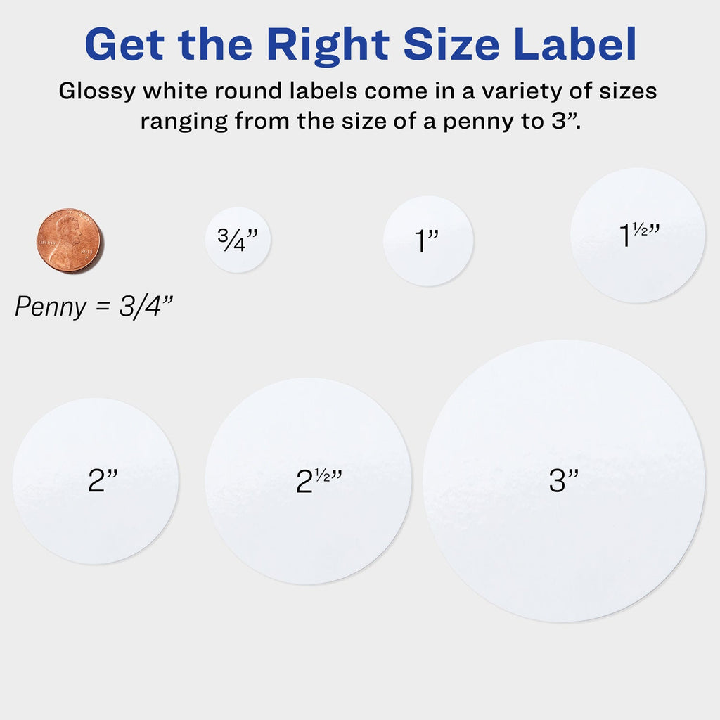 Avery Round Print-to-the Edge Labels with Sure Feed and Easy Peel, 2" dia, Glossy White, 120/PK