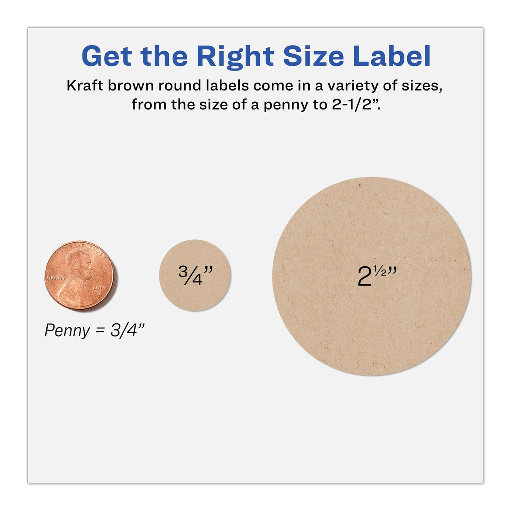 Avery Round Brown Kraft Print-to-the-Edge Labels, 2.5" dia, 225/PK