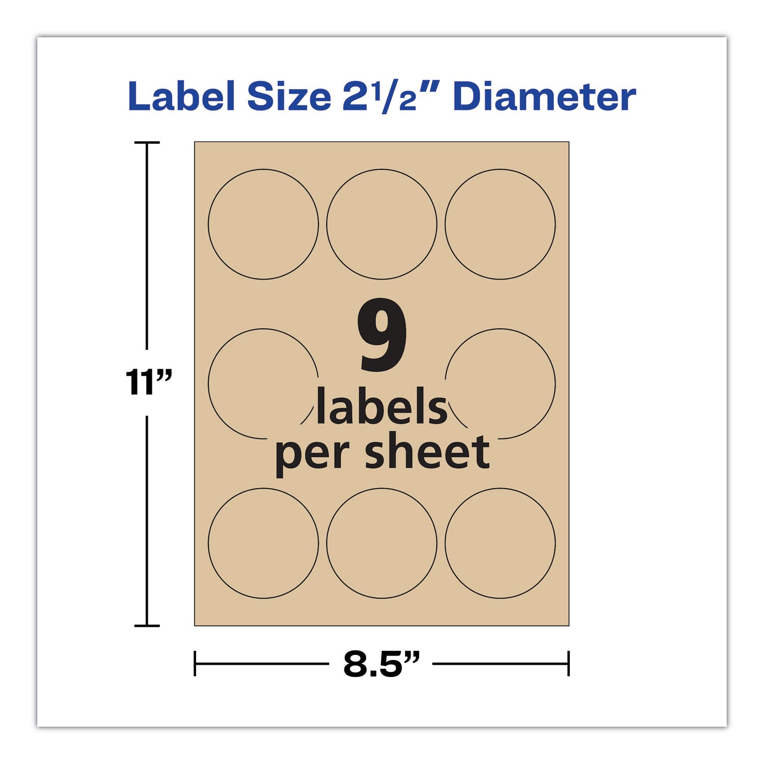 Avery Round Brown Kraft Print-to-the-Edge Labels, 2.5" dia, 225/PK