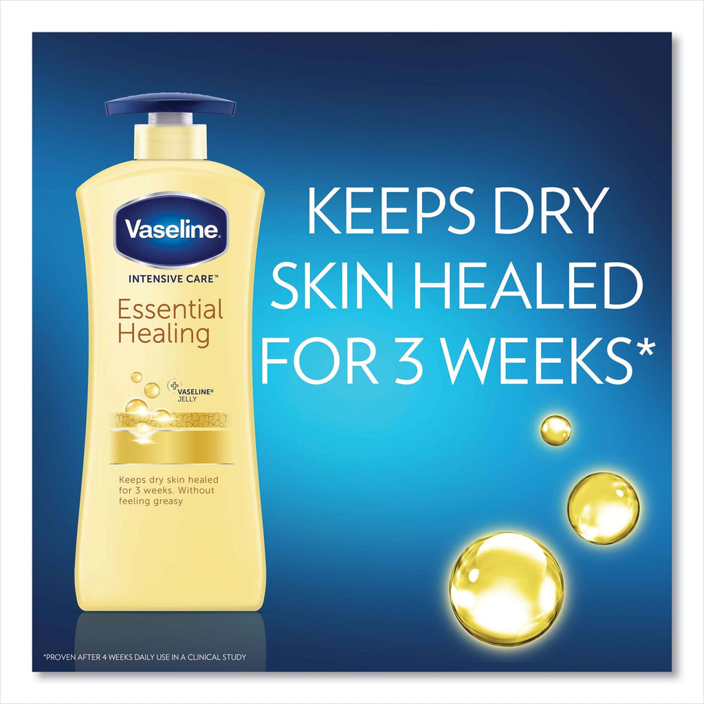 Vaseline Intensive Care Essential Healing Body Lotion, 20.3 oz, Pump Bottle, 4/Carton