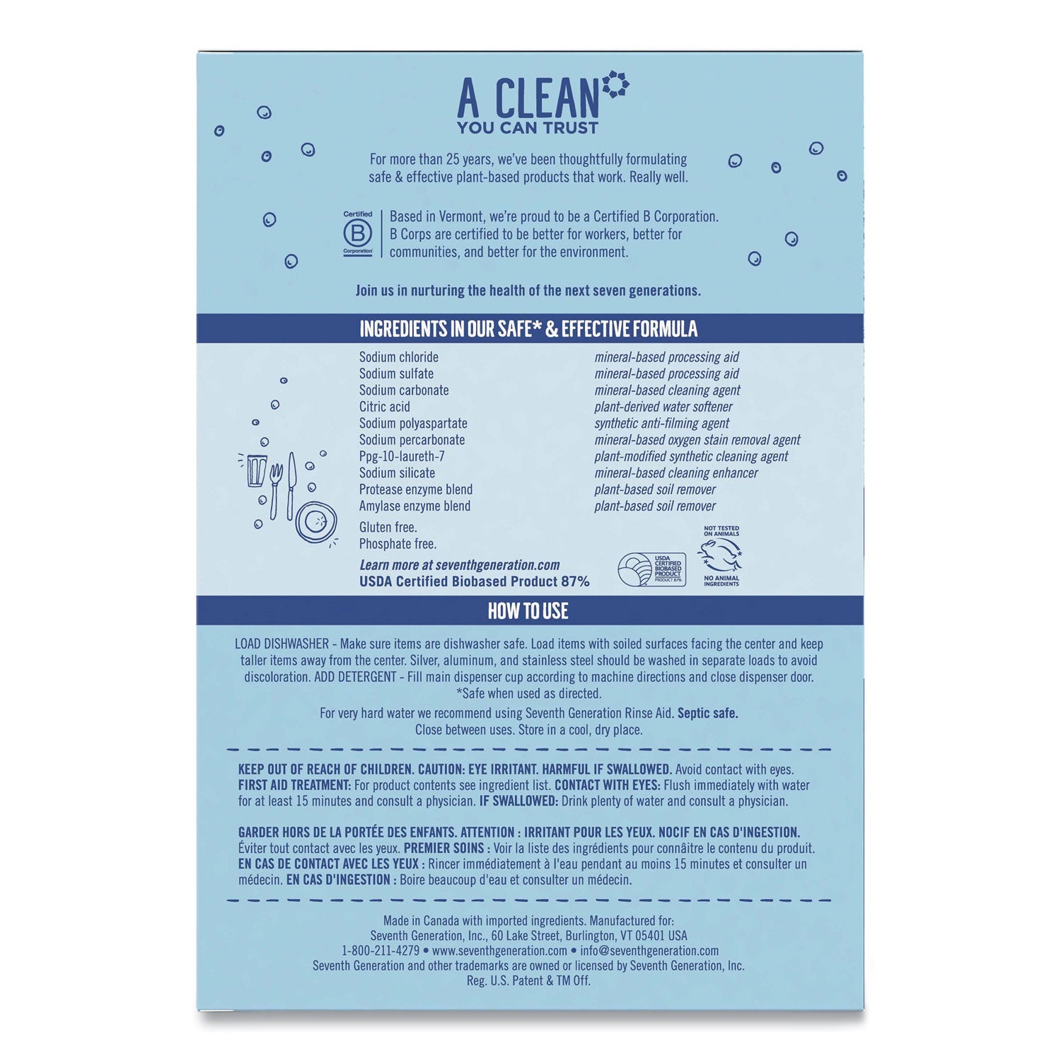 Seventh Generation Automatic Dishwasher Powder, Free and Clear, 45oz Box
