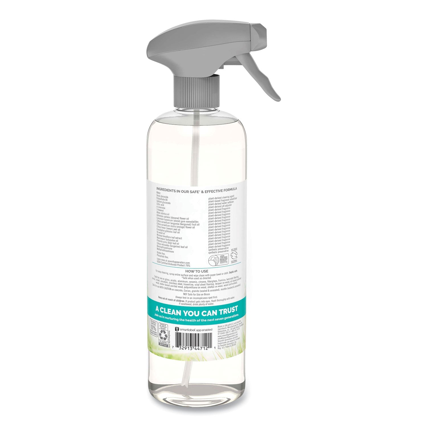 Seventh Generation Natural Glass and Surface Cleaner, Sparkling Seaside, 23 oz Trigger Spray Bottle, 8/Carton