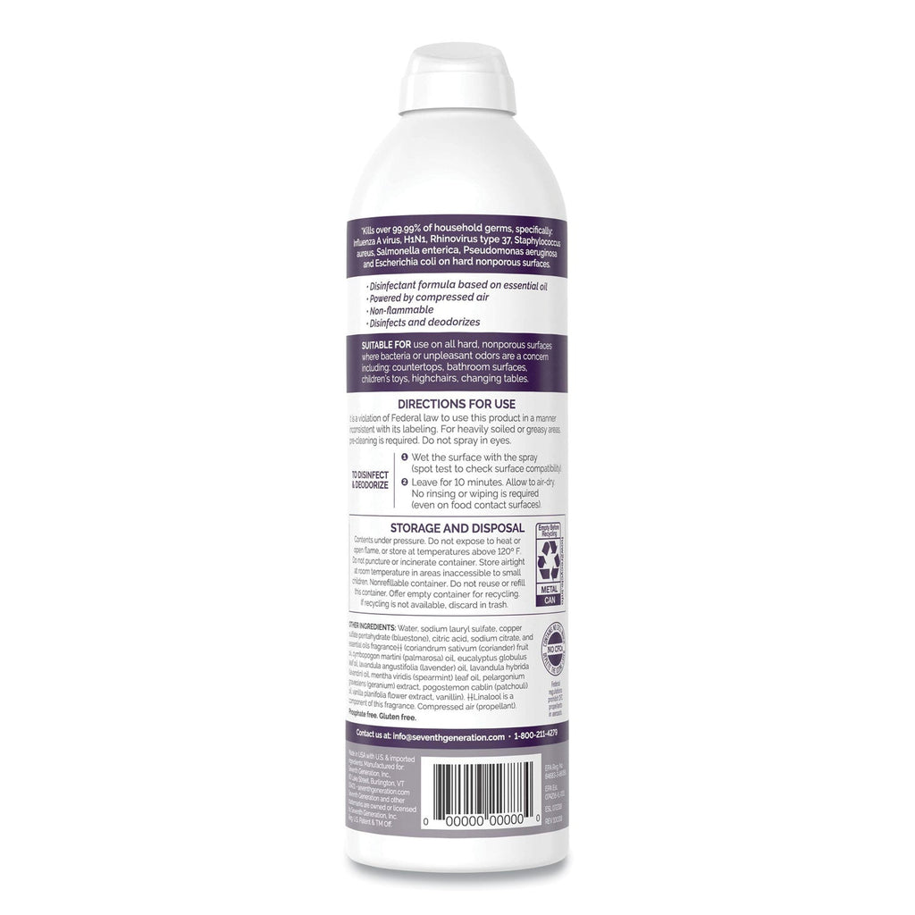 Seventh Generation Disinfectant Sprays, Lavender Vanilla/Thyme, 13.9 oz Spray Bottle, 8/Carton