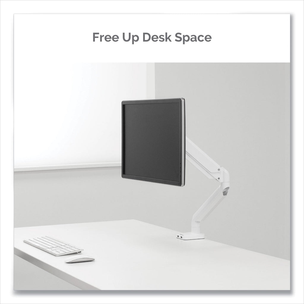 Fellowes Platinum Series Single Monitor Arm, For 27" Monitors, 360 deg Rotation, 45 deg Tilt, 180 deg Pan, White, Supports 20 lb