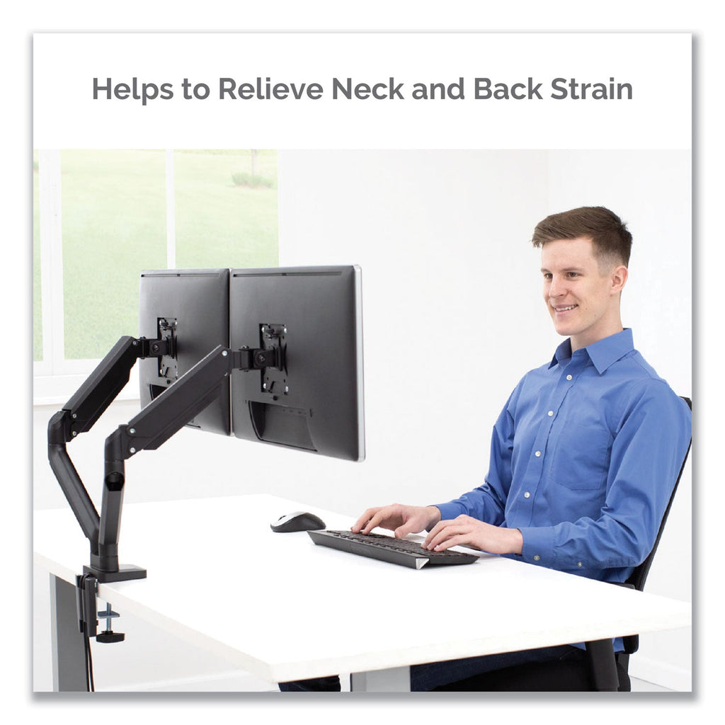 Fellowes Platinum Series Dual Monitor Arm for 27" Monitors, 360 deg Rotation, +85 deg/-20 deg Tilt, 360 deg Pan, Black, Supports 20 lb