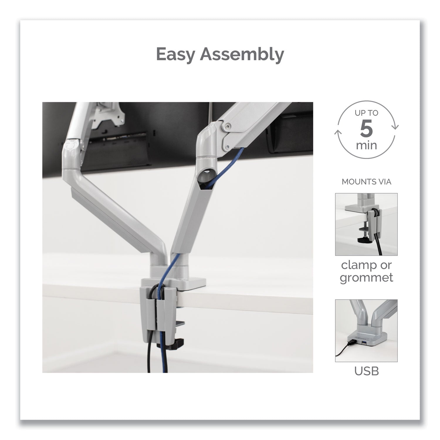 Fellowes Platinum Series Dual Monitor Arm, For 27" Monitors, 360 deg Rotation, 45 deg Tilt, 180 deg Pan, Silver, Supports 20 lb