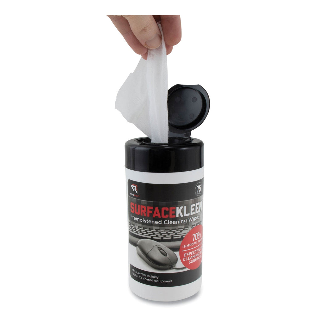 Read Right SurfaceKleen Premoistened Alcohol Cleaning Wipes, 6.38 x 5.4, Tub, 75/Pack