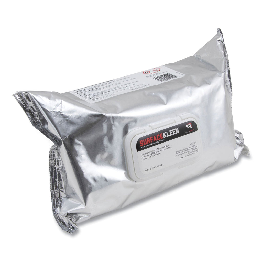 Read Right SurfaceKleen Premoistened Alcohol Cleaning Wipes, 9 x 11, Soft Pack, 100/Pack