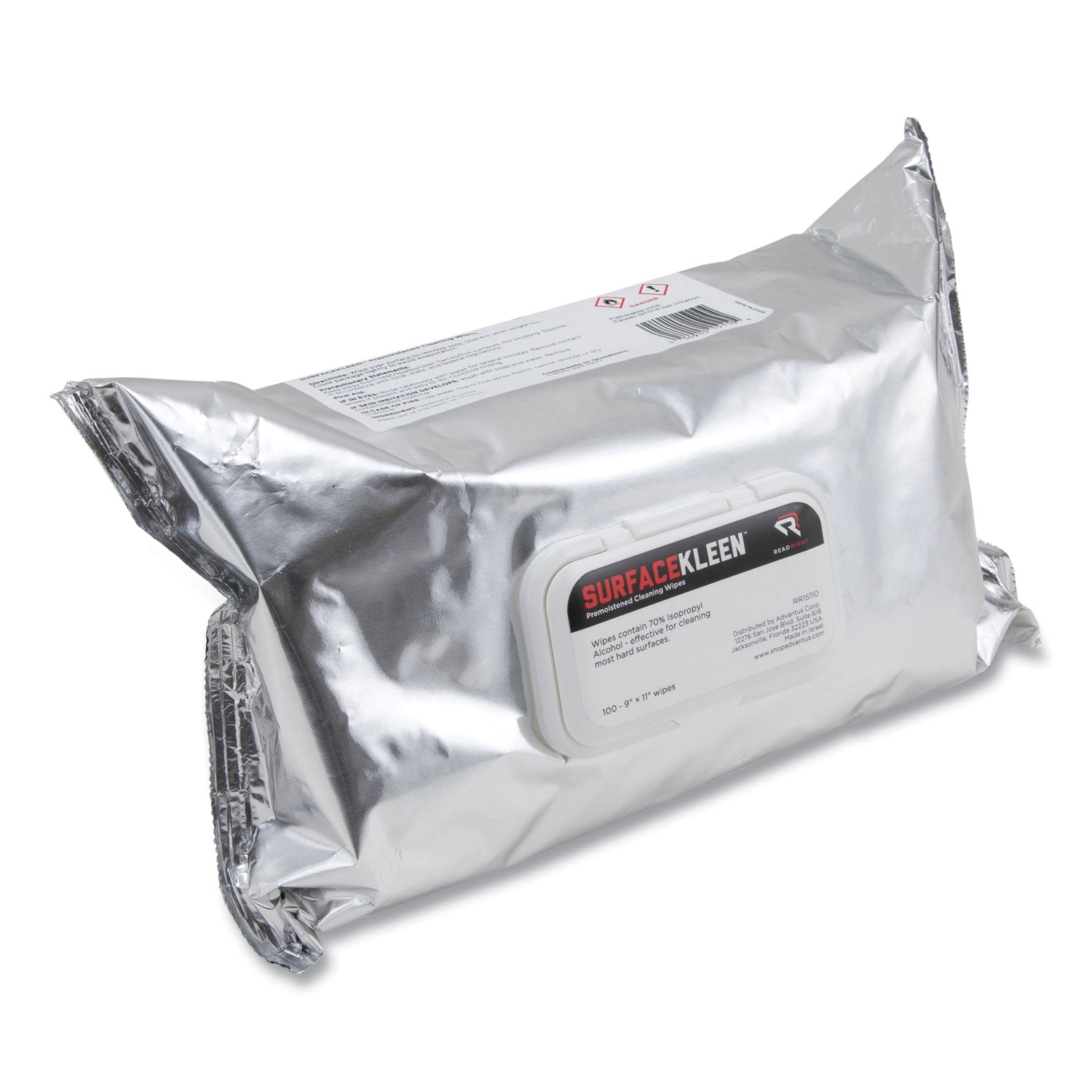 Read Right SurfaceKleen Premoistened Alcohol Cleaning Wipes, 9 x 11, Soft Pack, 100/Pack