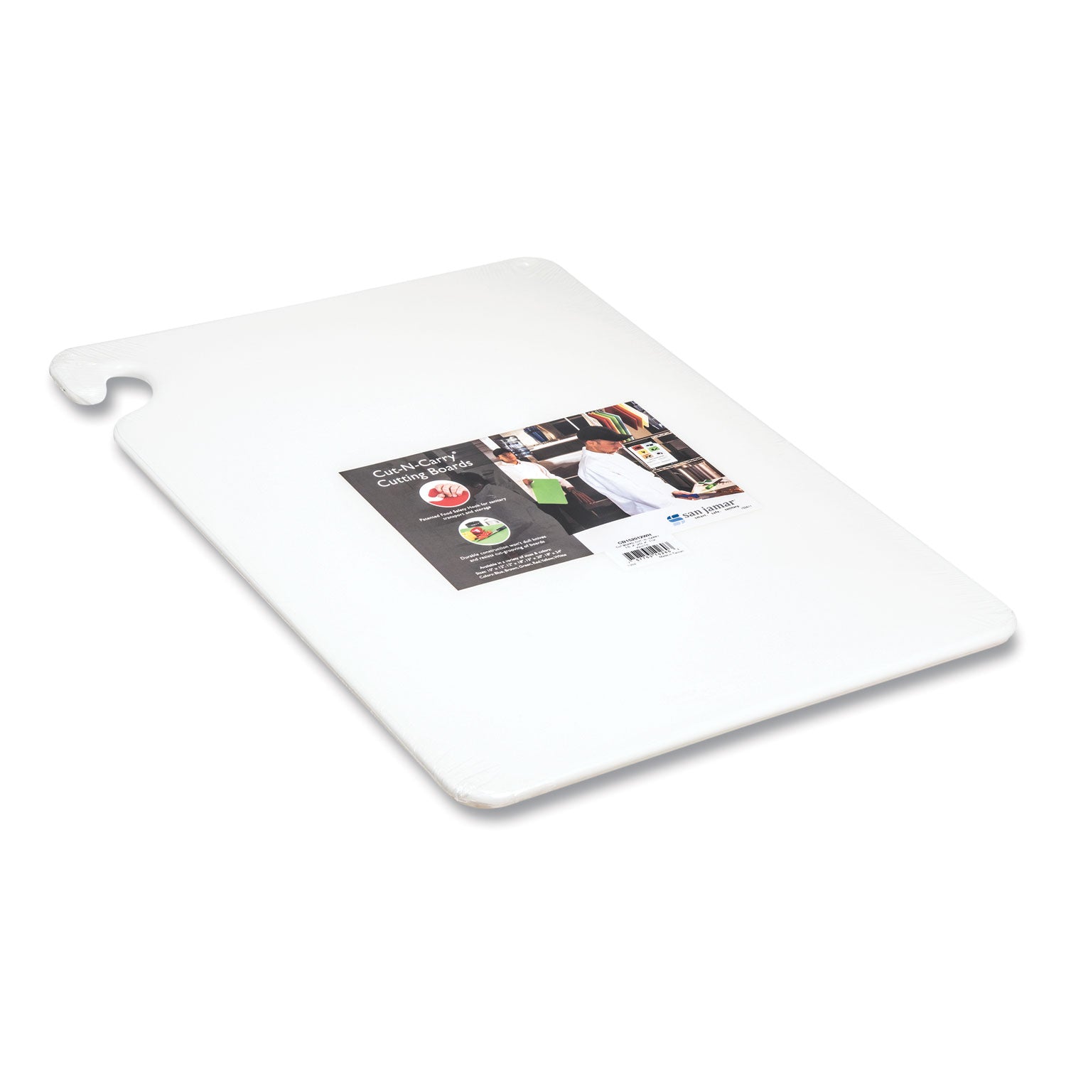 San Jamar Cut-N-Carry Color Cutting Boards, Plastic, 20 x 15 x 0.5, White