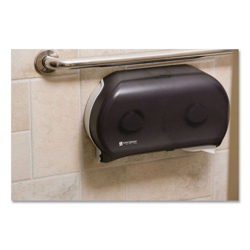 San Jamar Twin 9" Jumbo Tissue Dispenser, Classic, 19 x 5.25 x 12, Transparent Black Pearl