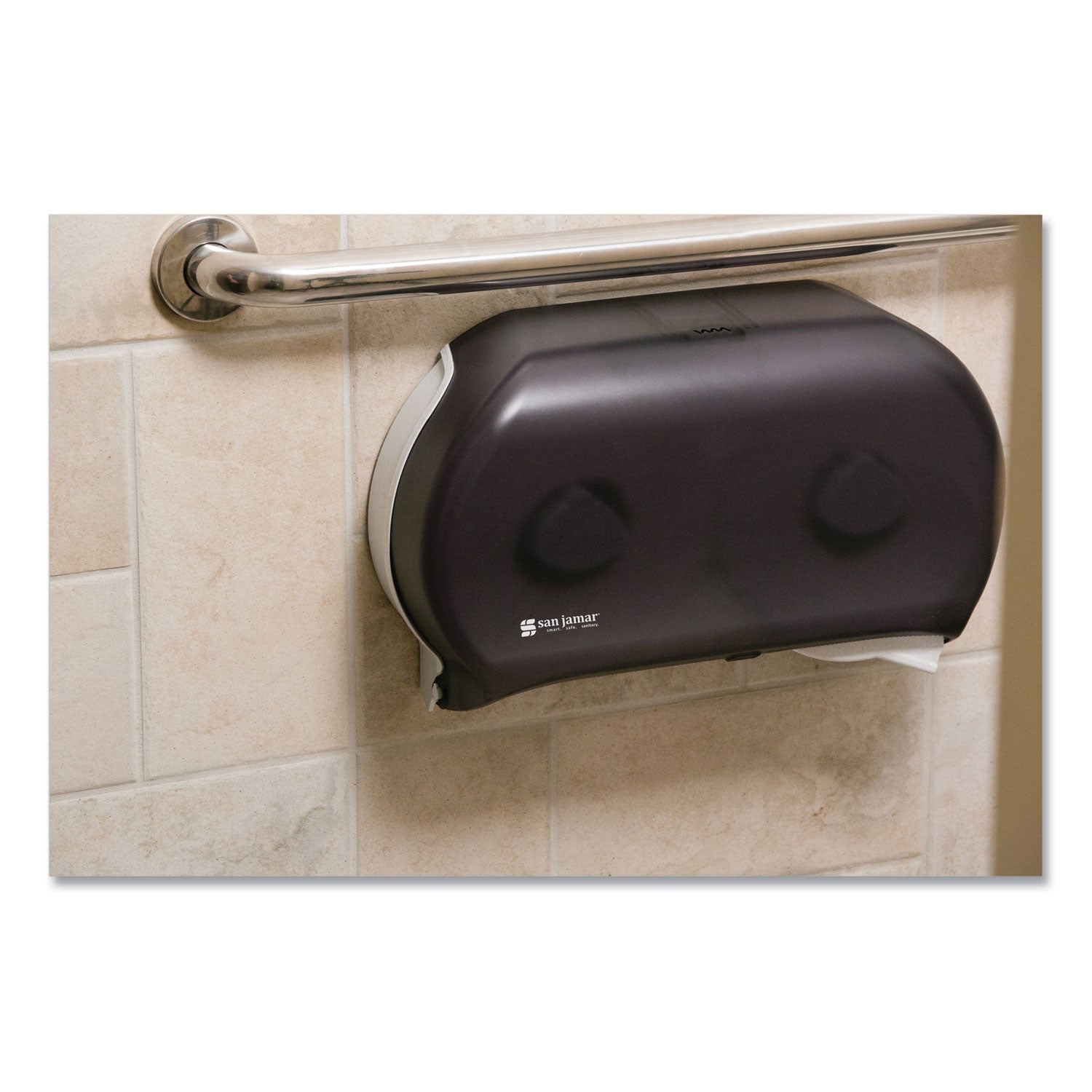San Jamar Twin 9" Jumbo Tissue Dispenser, Classic, 19 x 5.25 x 12, Transparent Black Pearl