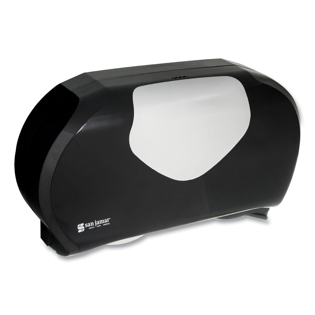 San Jamar Twin 9" Jumbo Bath Tissue Dispenser, Summit, 20.07 x 5.88 x 11.9, Black/Faux Stainless Steel
