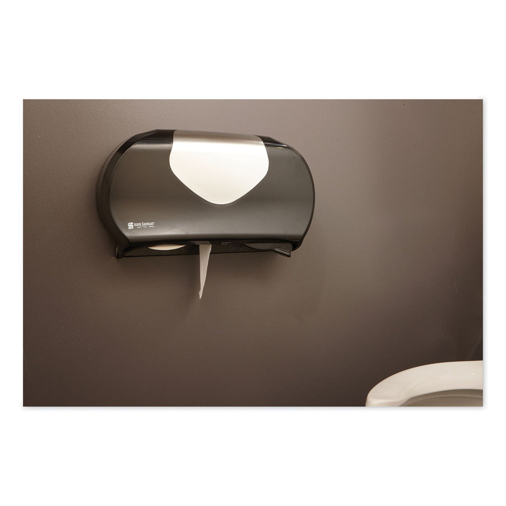 San Jamar Twin 9" Jumbo Bath Tissue Dispenser, Summit, 20.07 x 5.88 x 11.9, Black/Faux Stainless Steel
