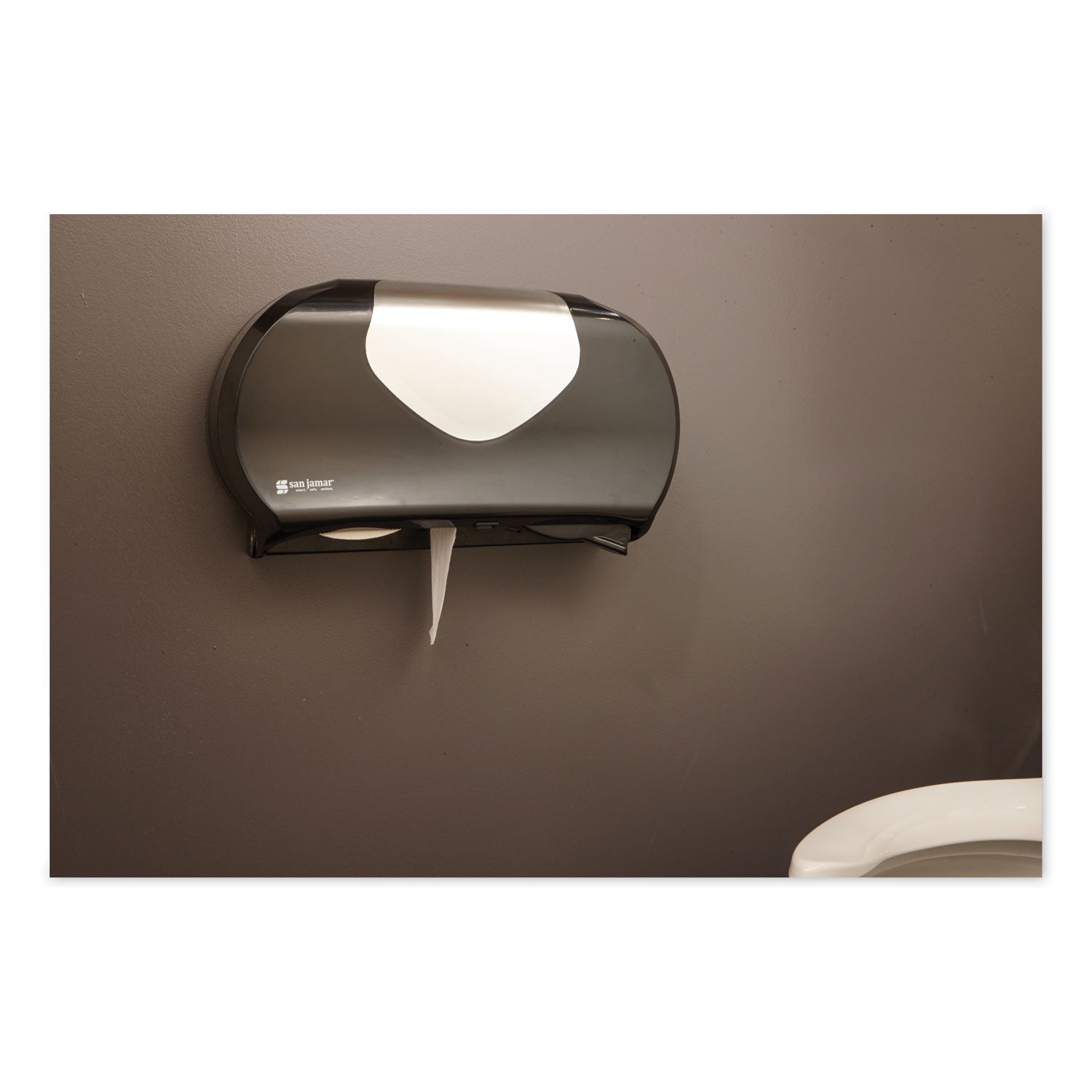 San Jamar Twin 9" Jumbo Bath Tissue Dispenser, Summit, 20.07 x 5.88 x 11.9, Black/Faux Stainless Steel