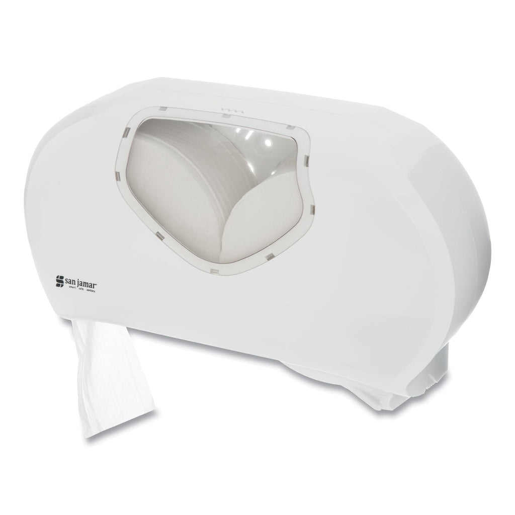 San Jamar Twin 9" Jumbo Bath Tissue Dispenser, Summit, 19.25 x 6 x 12.25, White/Clear