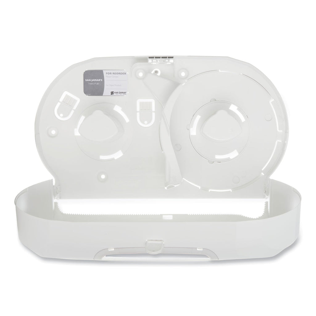San Jamar Twin 9" Jumbo Bath Tissue Dispenser, Summit, 19.25 x 6 x 12.25, White/Clear