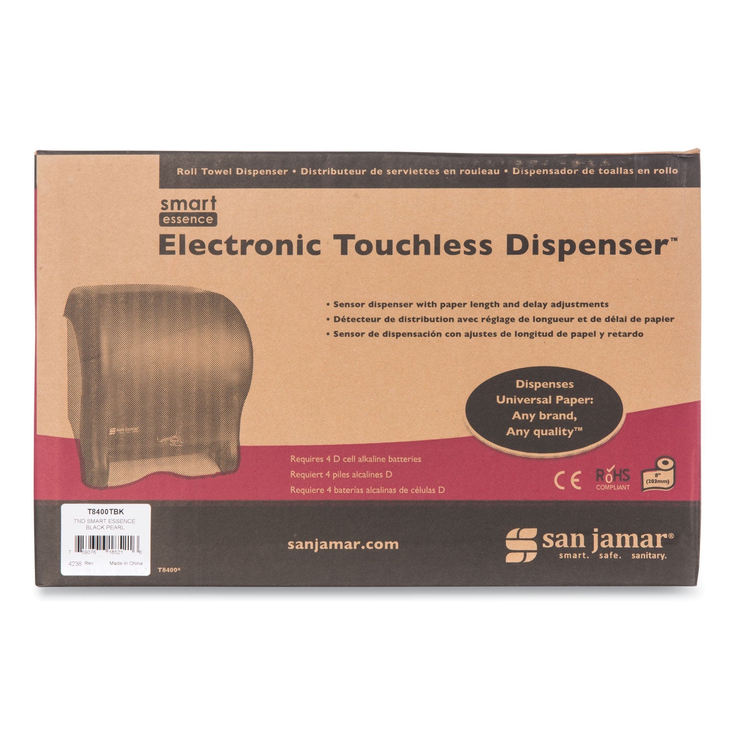 San Jamar Smart Essence Electronic Roll Towel Dispenser, 11.88 x 9.1 x 14.4, Black
