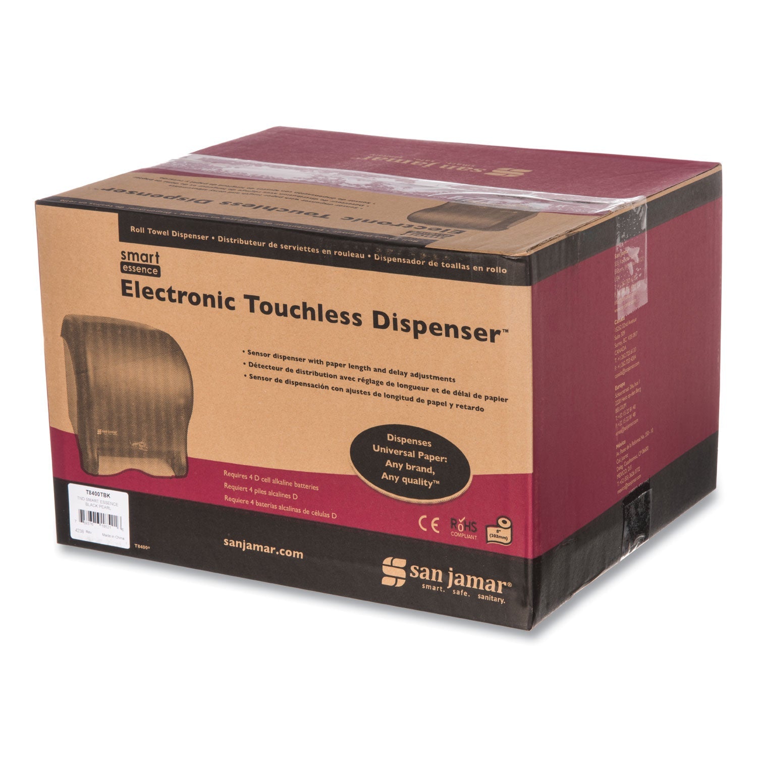 San Jamar Smart Essence Electronic Roll Towel Dispenser, 11.88 x 9.1 x 14.4, Black