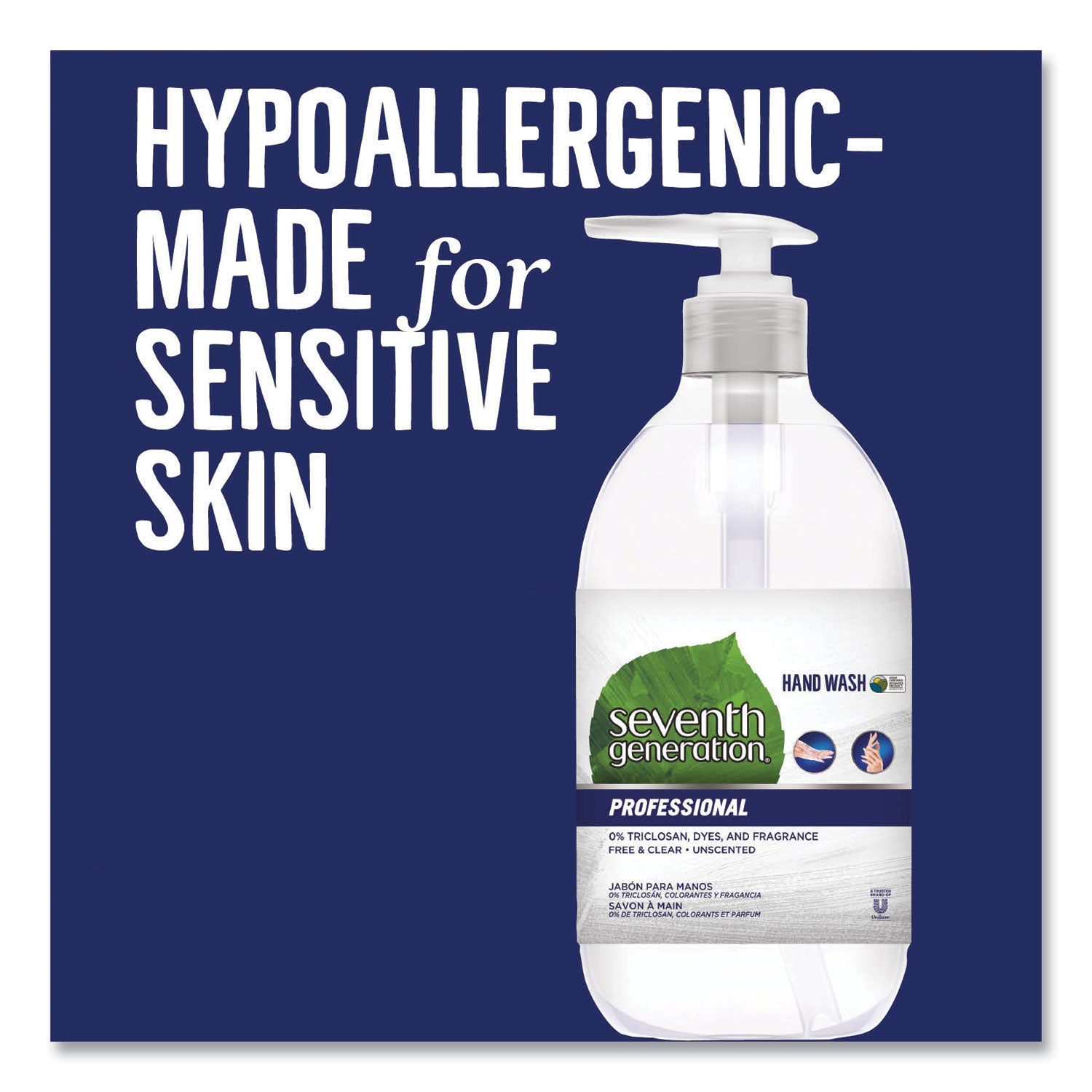 Seventh Generation Natural Hand Wash, Free and Clean, Unscented, 12 oz Pump Bottle, 8/Carton