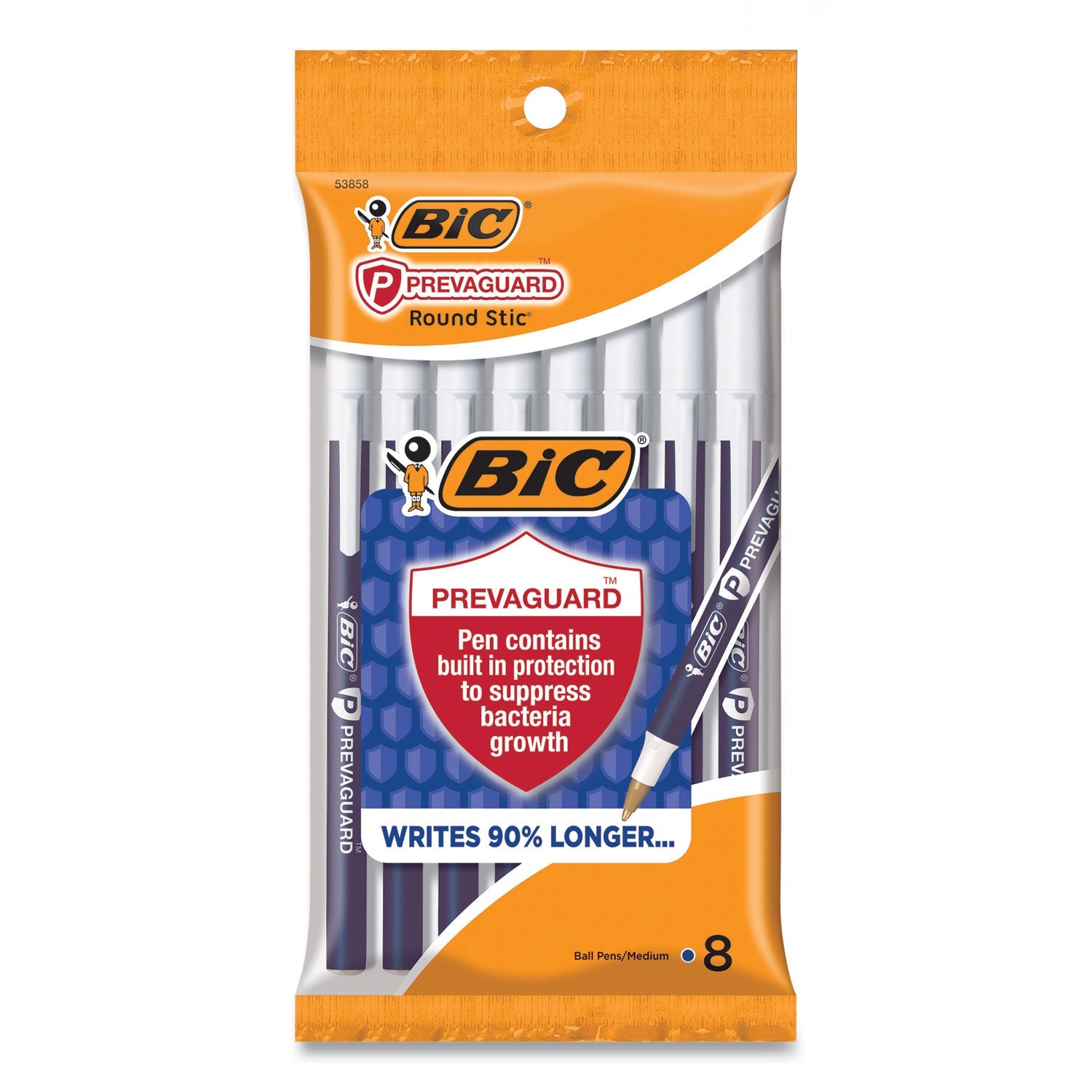 BIC PrevaGuard Ballpoint Pen, Stick, Medium 1 mm, Blue Ink/Blue Barrel, 8/Pack