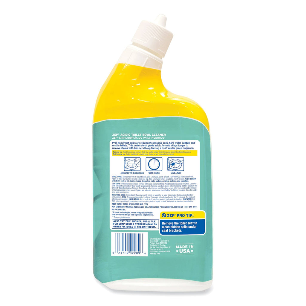 Zep Acidic Toilet Bowl Cleaner, Mint, 32 oz Bottle, 12/Carton