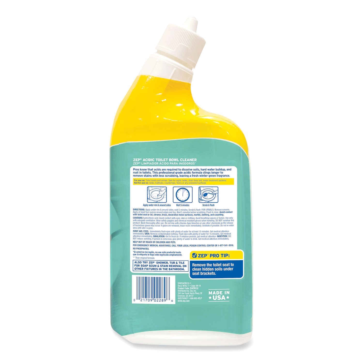 Zep Acidic Toilet Bowl Cleaner, Mint, 32 oz Bottle, 12/Carton