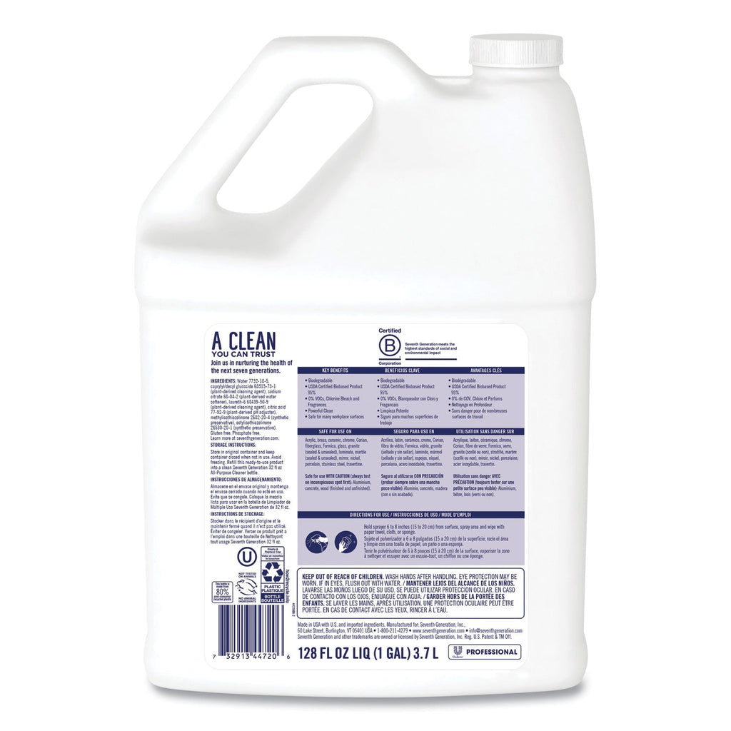 Seventh Generation All-Purpose Cleaner, Free and Clear, 1 gal Bottle