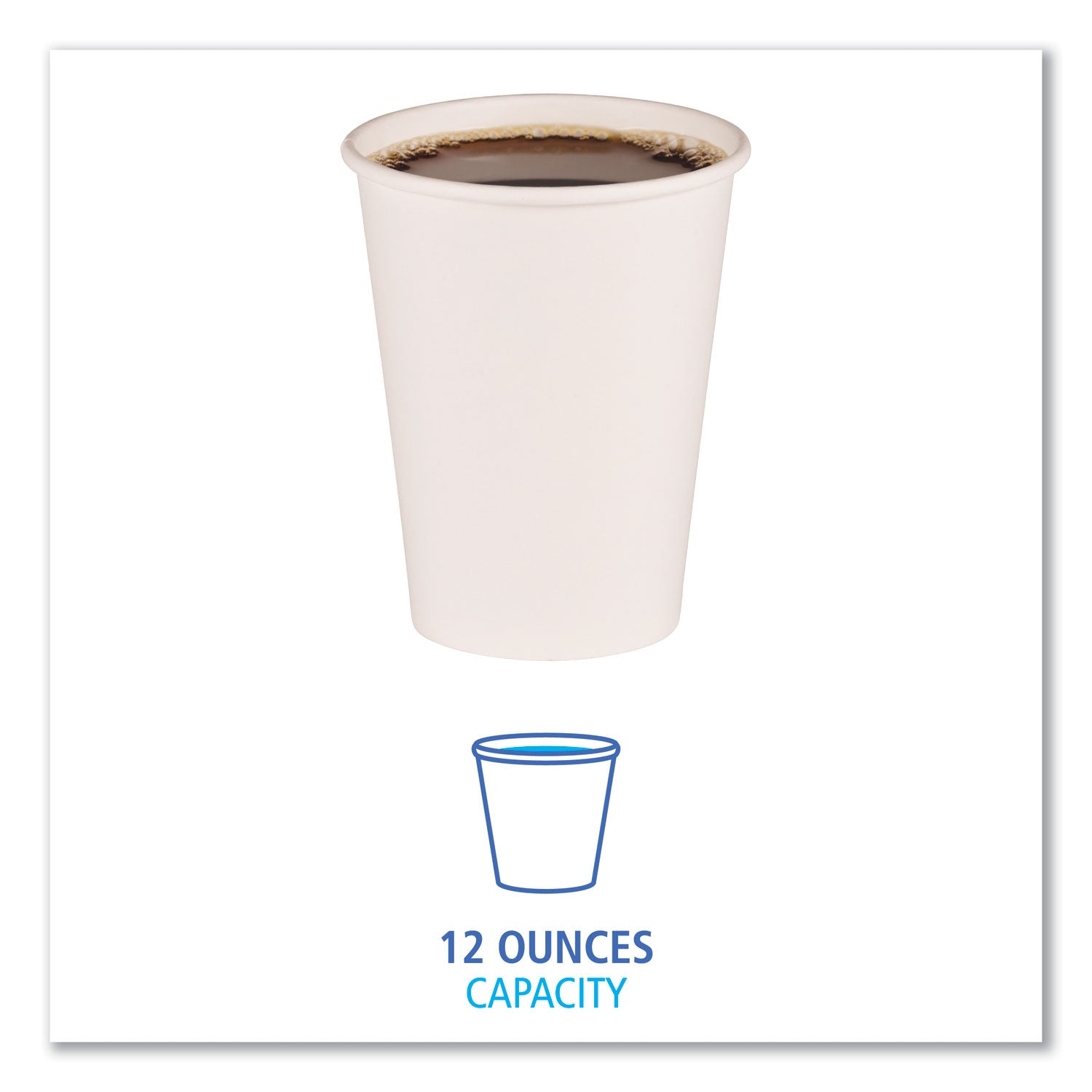 Boardwalk Paper Hot Cups, 12 oz, White, 50 Cups/Sleeve, 20 Sleeves/Carton