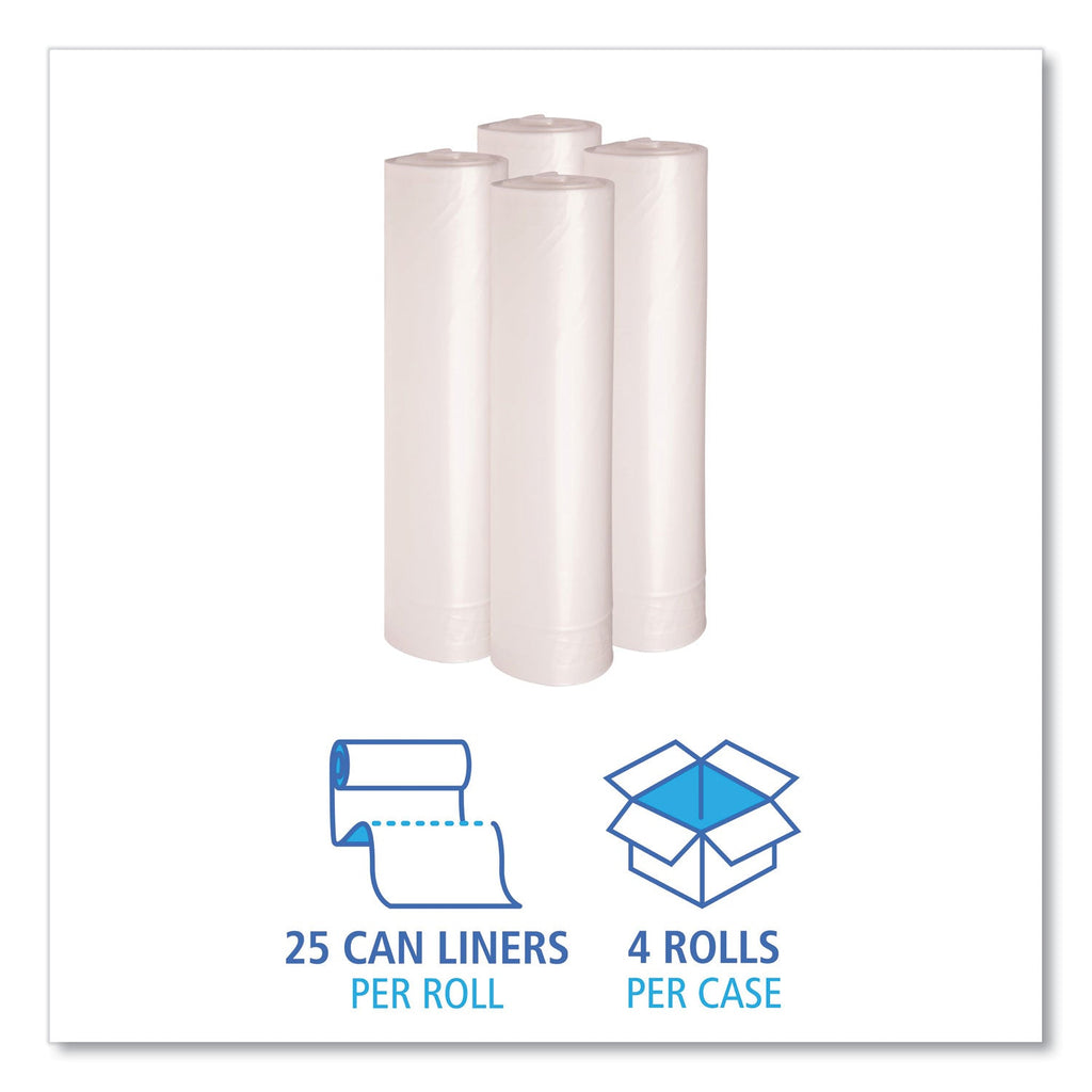 Boardwalk Low Density Repro Can Liners, 56 gal, 1.1 mil, 43" x 47", Clear, 10 Bags/Roll, 10 Rolls/Carton