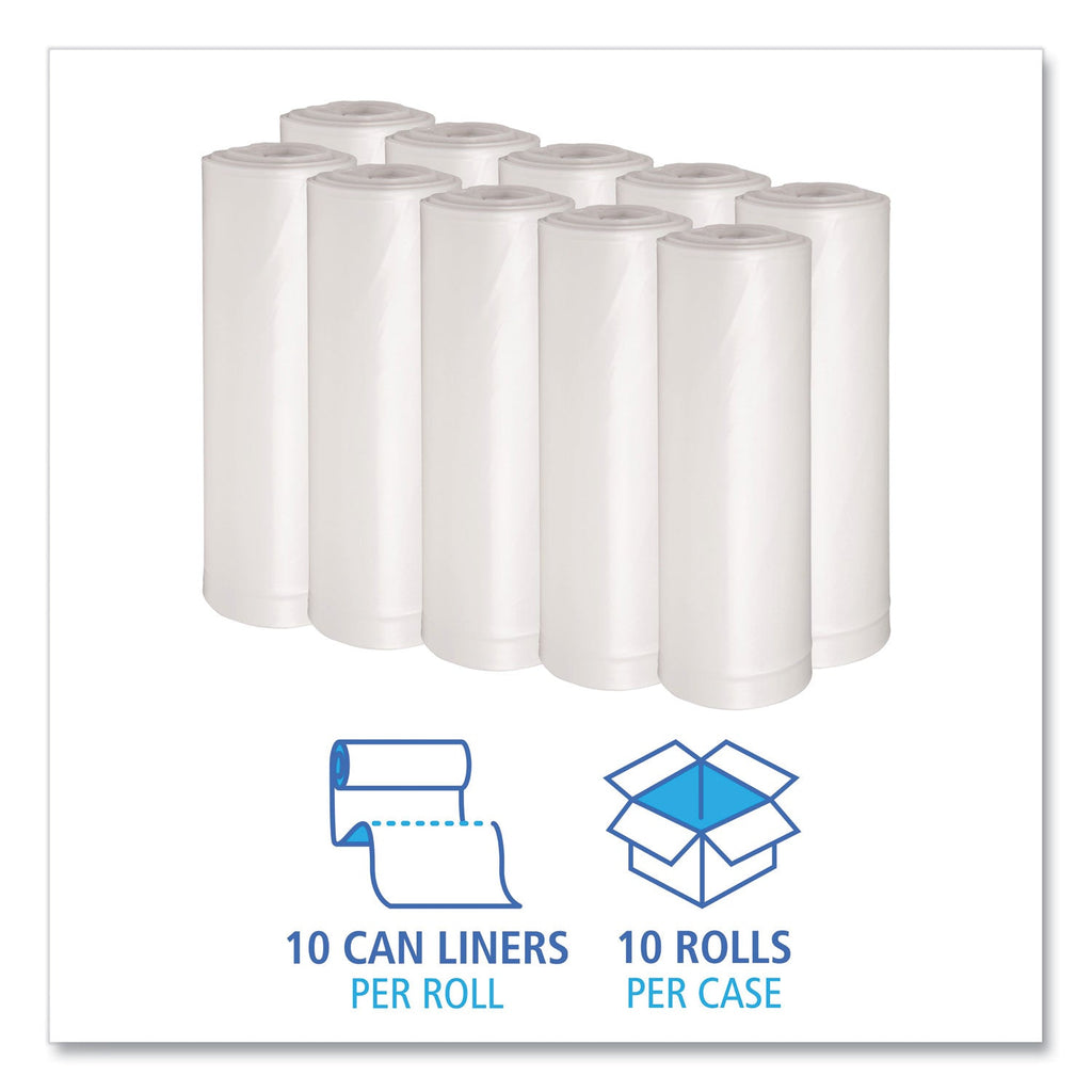 Boardwalk Low Density Repro Can Liners, 60 gal, 1.75 mil, 38" x 58", Clear, 10 Bags/Roll, 10 Rolls/Carton