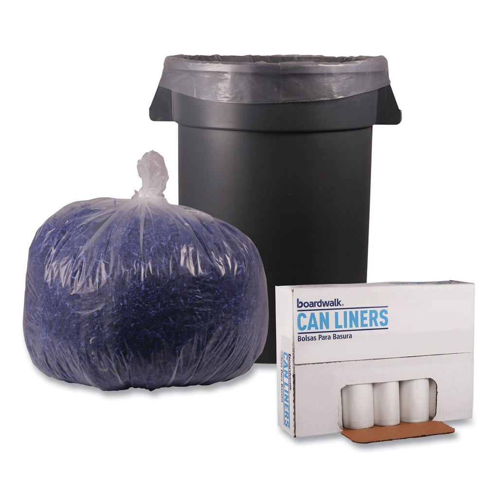 Boardwalk Low Density Repro Can Liners, 33 gal, 1.4 mil, 33" x 39", Clear, 10 Bags/Roll, 10 Rolls/Carton