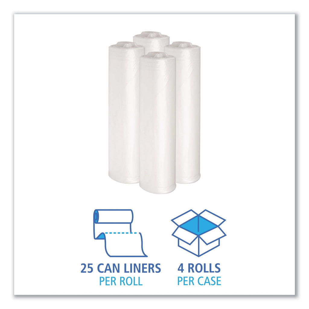Boardwalk Low Density Repro Can Liners, 33 gal, 1.4 mil, 33" x 39", Clear, 10 Bags/Roll, 10 Rolls/Carton