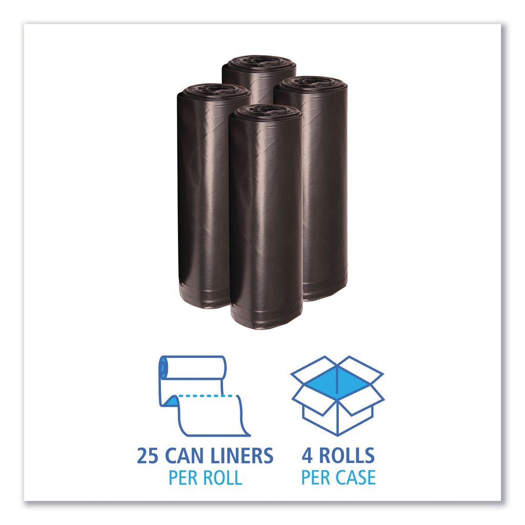 Boardwalk Low Density Repro Can Liners, 45 gal, 1.6 mil, 40" x 46", Black, 10 Bags/Roll, 10 Rolls/Carton