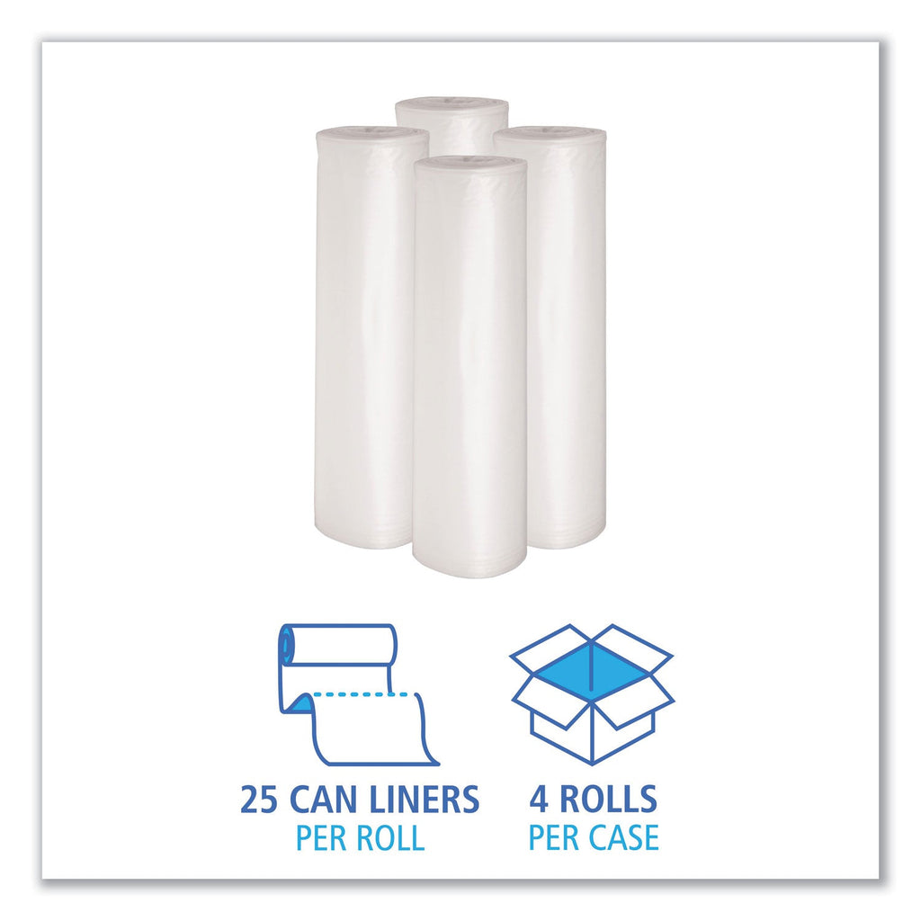 Boardwalk Low Density Repro Can Liners, 60 gal, 1.1 mil, 38" x 58", Clear, 10 Bags/Roll, 10 Rolls/Carton