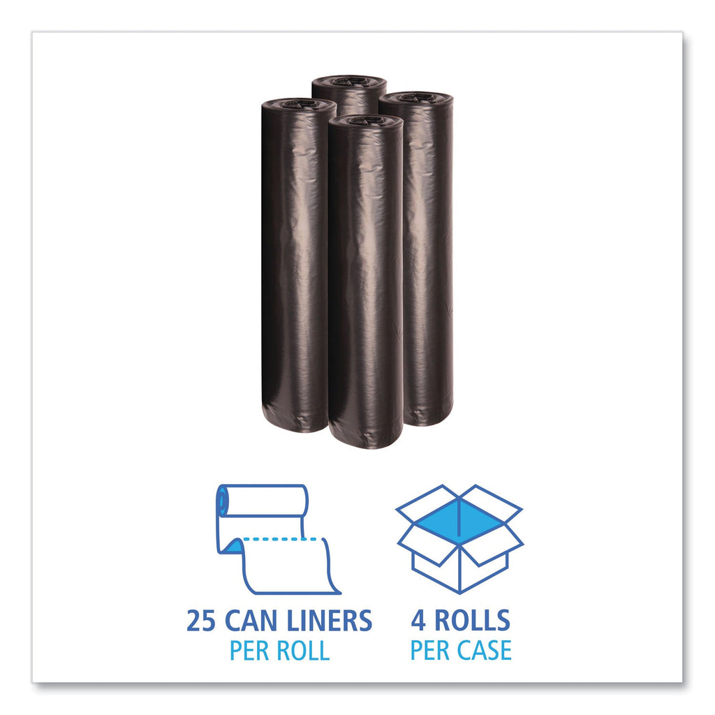 Boardwalk Low Density Repro Can Liners, 56 gal, 1.2 mil, 43" x 47", Black, 10 Bags/Roll, 10 Rolls/Carton