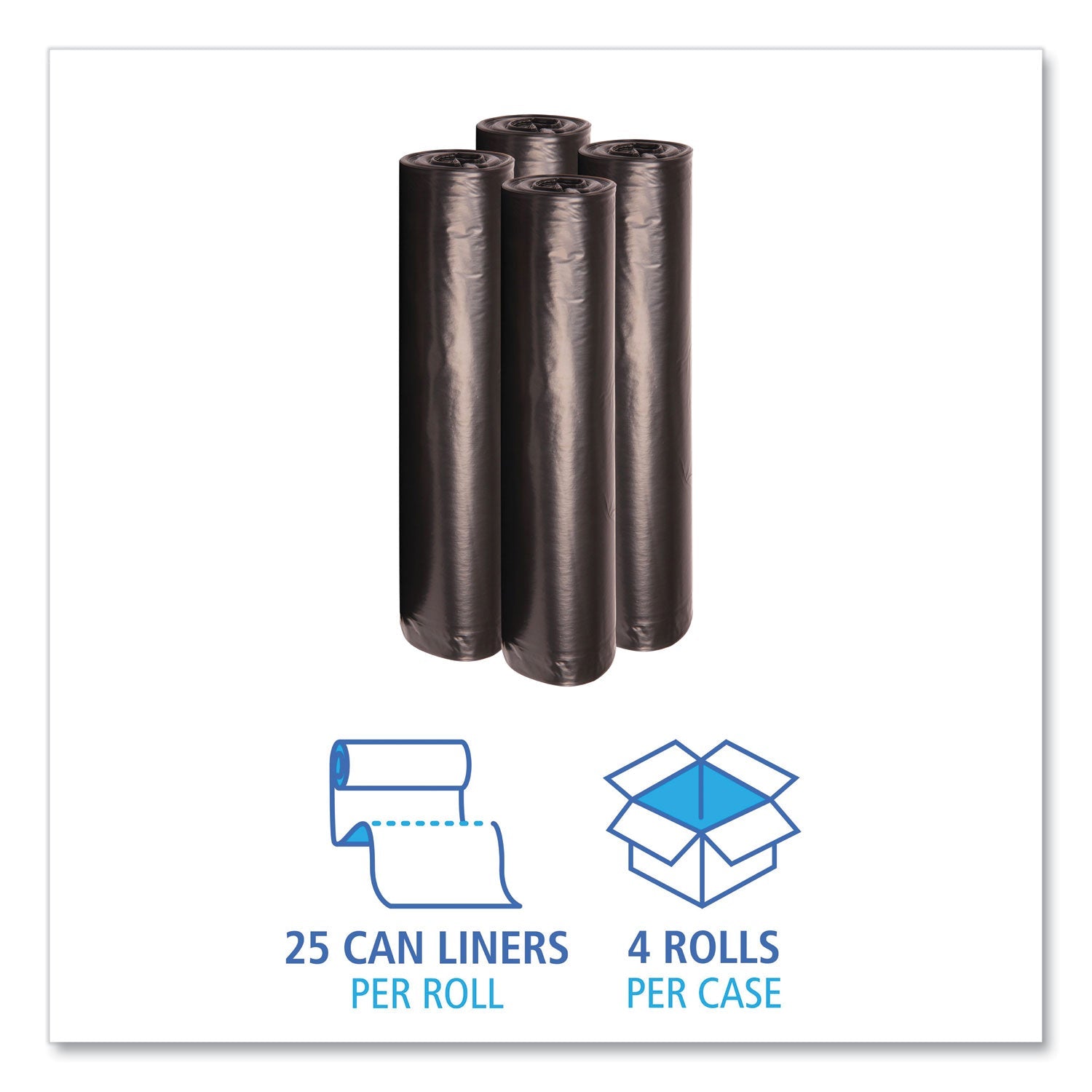 Boardwalk Low Density Repro Can Liners, 56 gal, 1.2 mil, 43" x 47", Black, 10 Bags/Roll, 10 Rolls/Carton