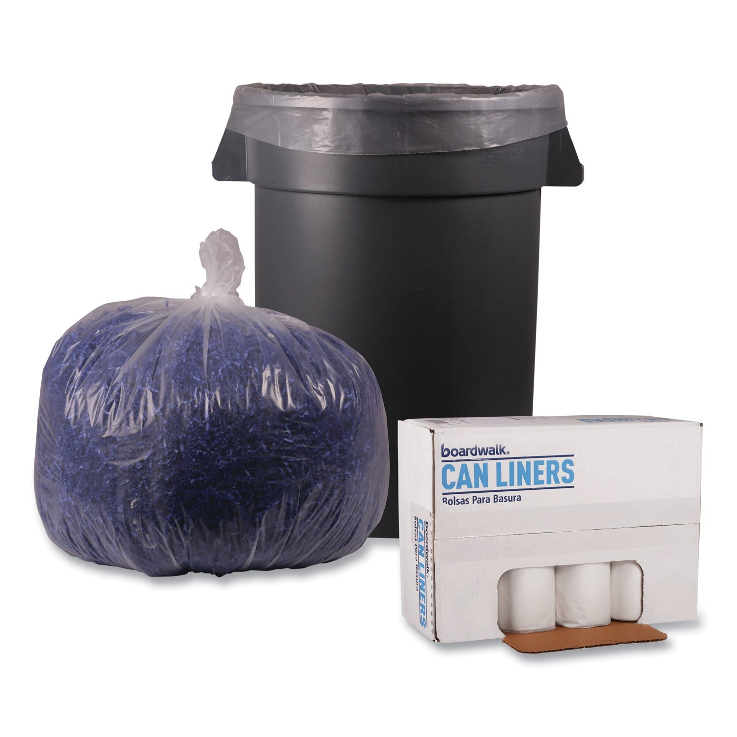 Boardwalk Low Density Repro Can Liners, 33 gal, 1.1 mil, 33" x 39", Clear, 10 Bags/Roll, 10 Rolls/Carton