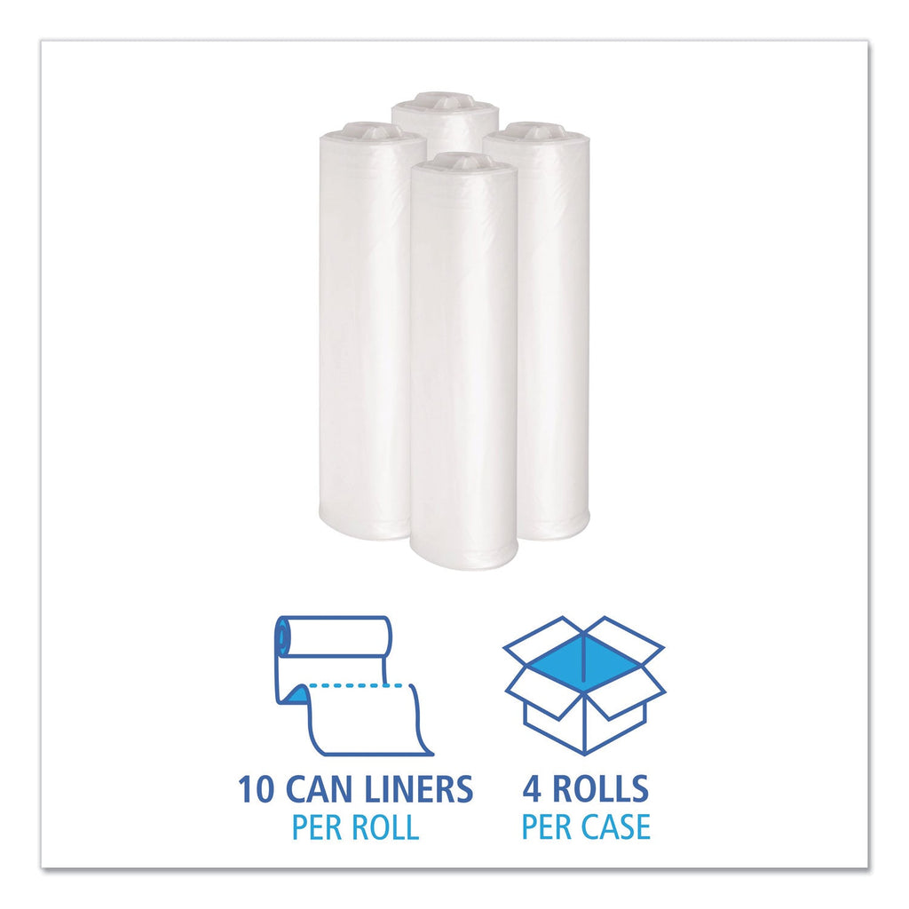 Boardwalk Low Density Repro Can Liners, 33 gal, 1.1 mil, 33" x 39", Clear, 10 Bags/Roll, 10 Rolls/Carton
