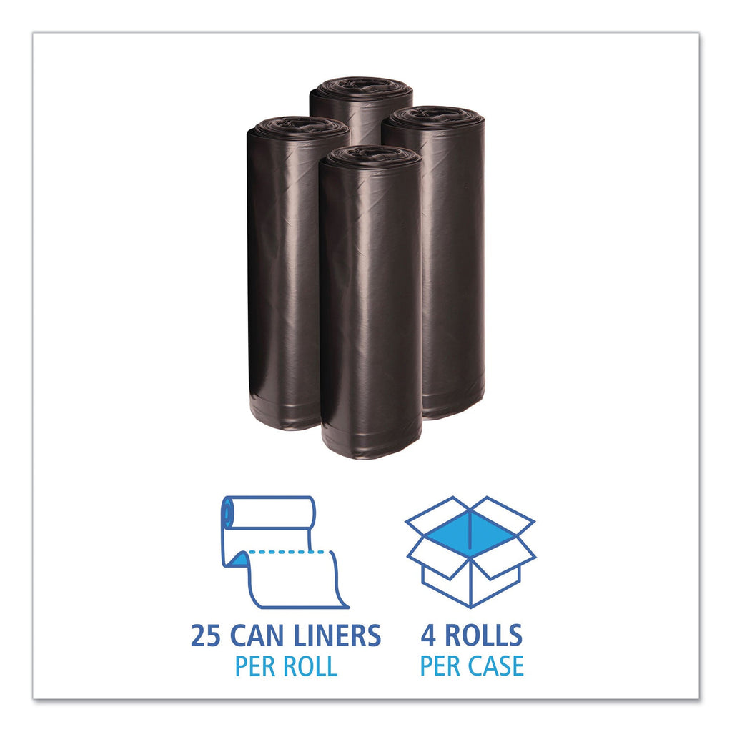 Boardwalk Low Density Repro Can Liners, 60 gal, 1.2 mil, 38" x 58", Black, 10 Bags/Roll, 10 Rolls/Carton
