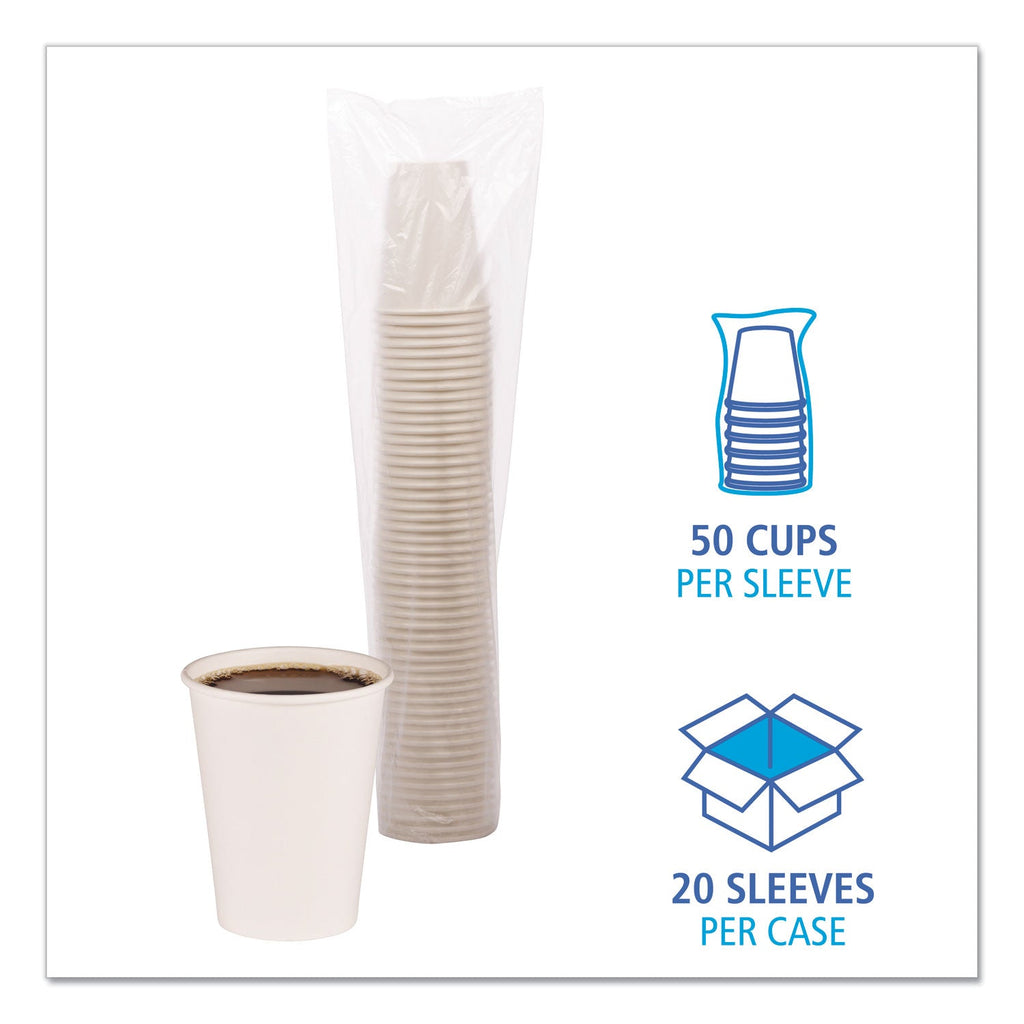 Boardwalk Paper Hot Cups, 12 oz, White, 50 Cups/Sleeve, 20 Sleeves/Carton