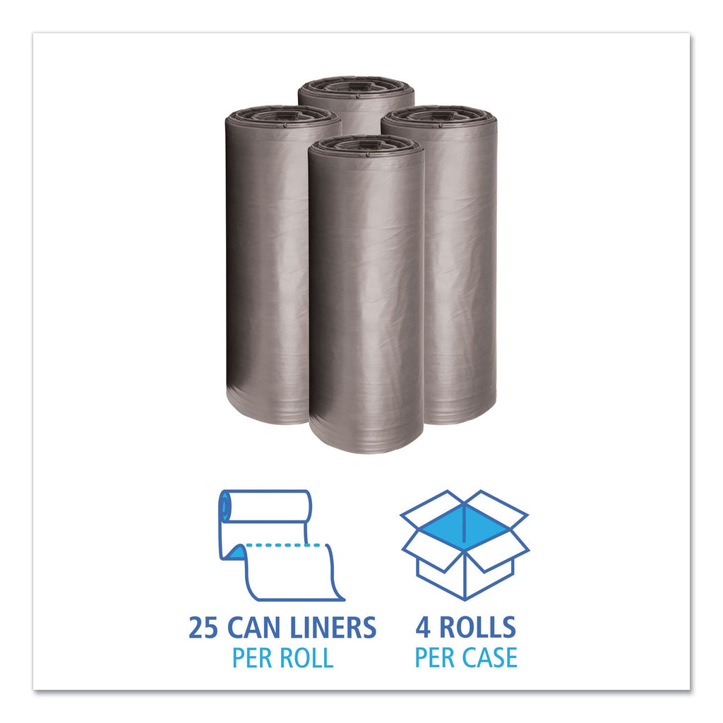 Boardwalk Low-Density Waste Can Liners, 60 gal, 0.95 mil, 38" x 58", Gray, 100/Carton